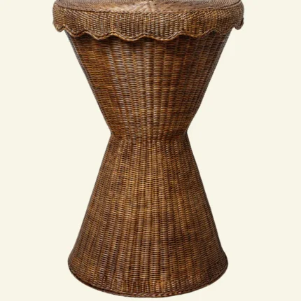 Damru Rattan Side Table, Teak